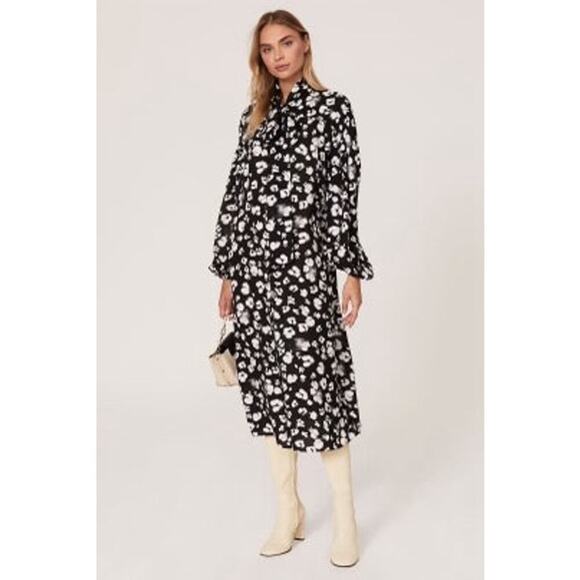 Ted Baker Black White Wilmy Longline Neck Bow Button Up Midi Dress Size 2 - Picture 2 of 16
